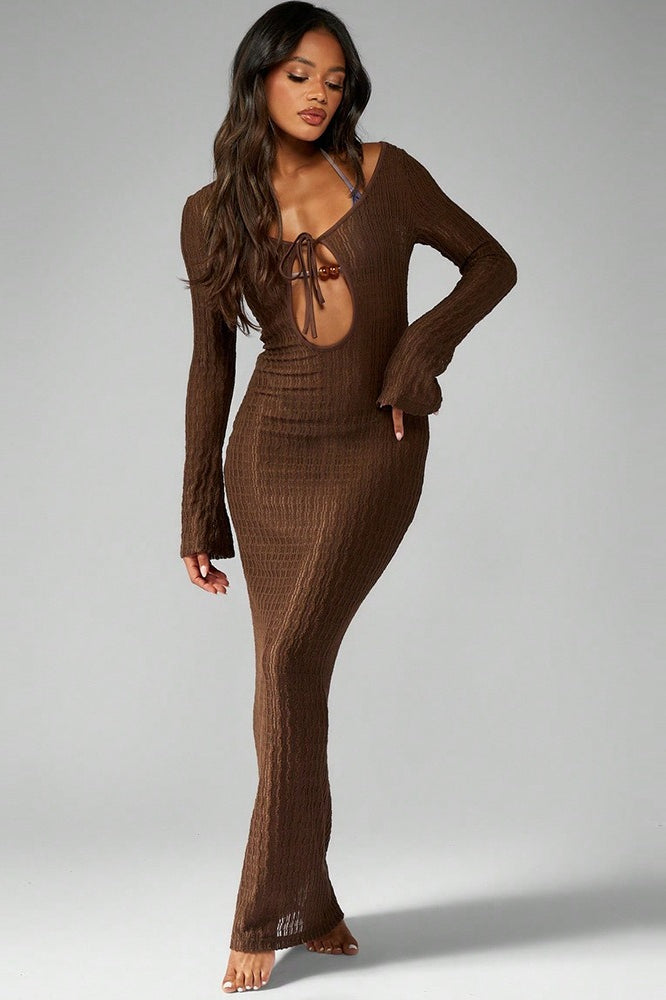 Striped Tie Waist U-Neck Maxi Dress