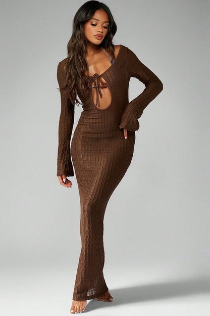 Striped Tie Waist U-Neck Maxi Dress