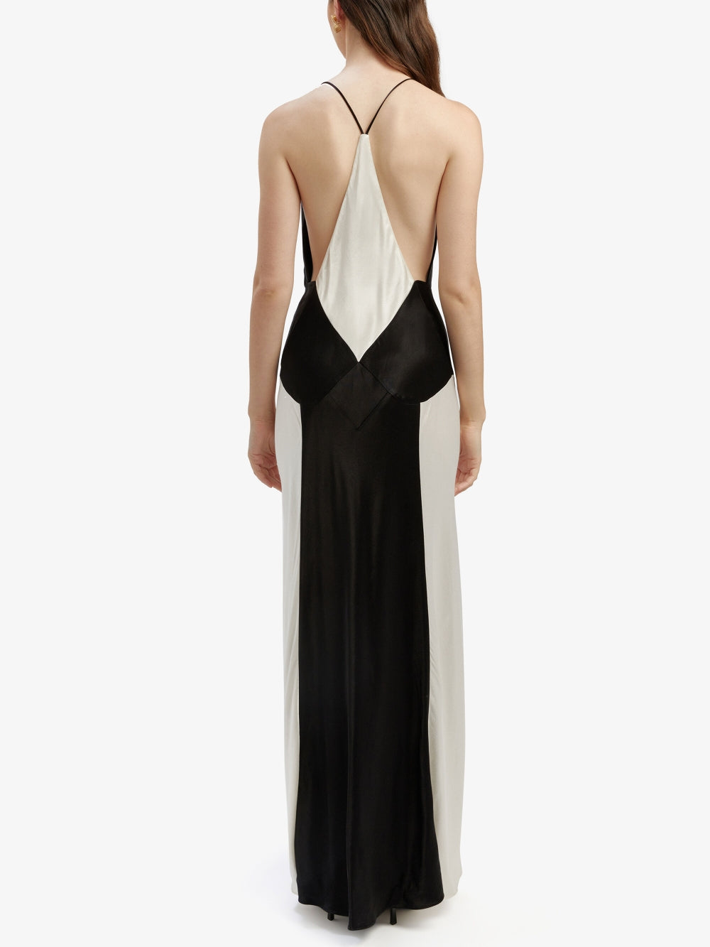 Spaghetti Strap Deep V-Neck Colorblock Satin Slip Maxi Dress