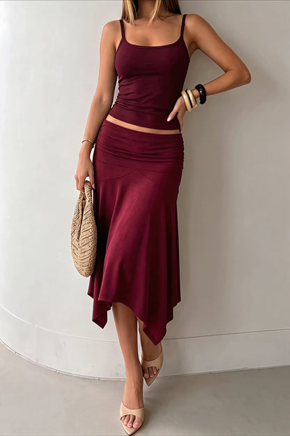 Chic Solid Ruffle Hem Midi Skirt
