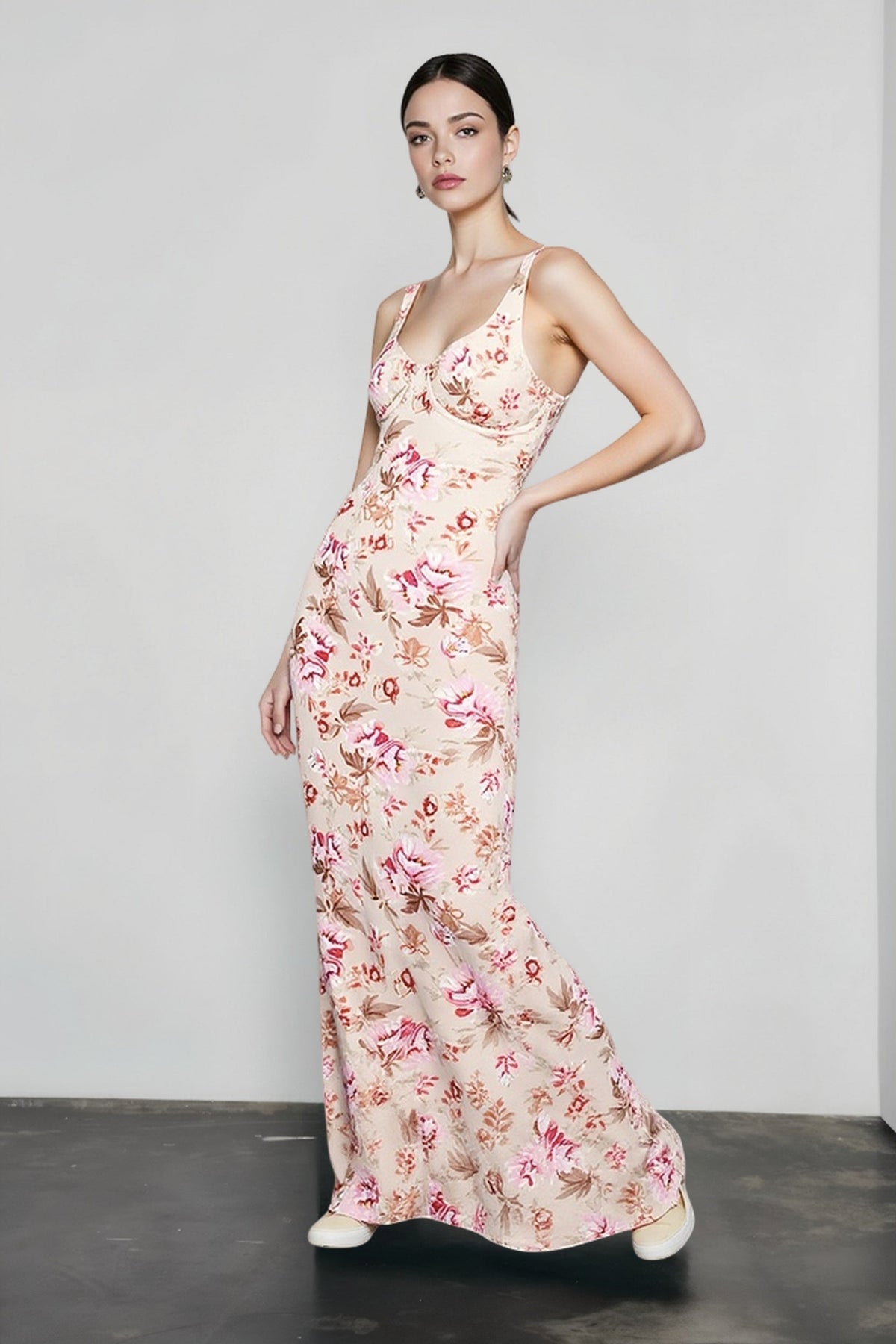 Sweetheart Bustier Wide Strap Floral Print Bodycon Dress