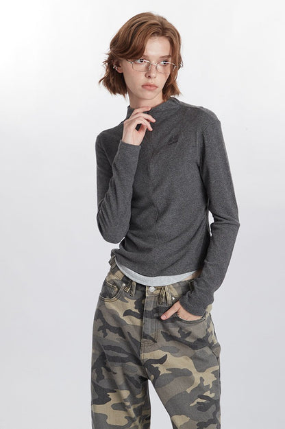 Mock Two-Piece Half-Zip Knit Top