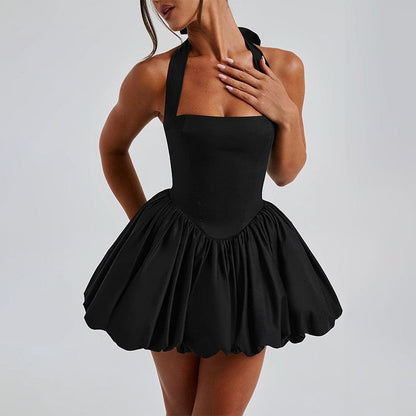 Halter Neck Corset Bubble Hem Mini Dress