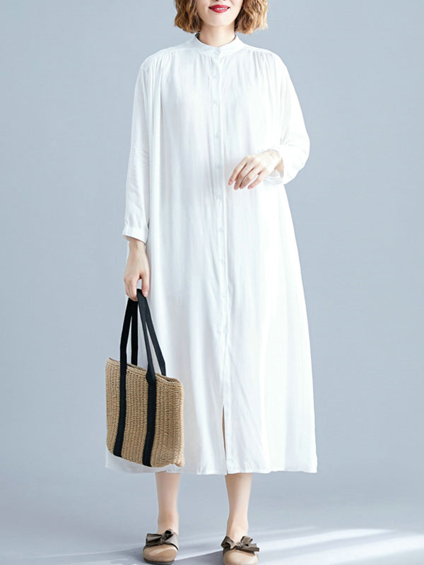 Collared Button Front Tropical Print Shirt Midi Dress