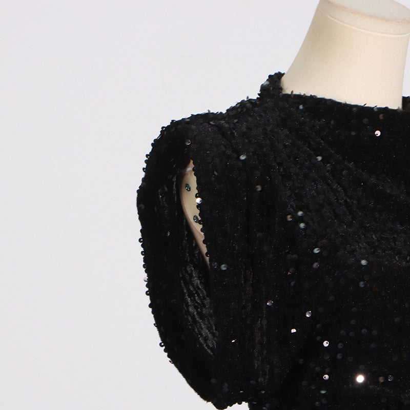 Padded Shoulder Sequin Bodycon Mini Dress