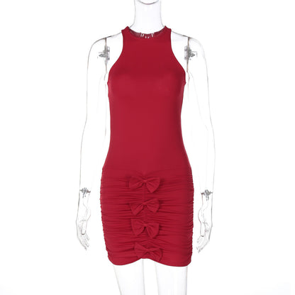 Halter Neck Ruched Bow Front Bodycon Mini Dress
