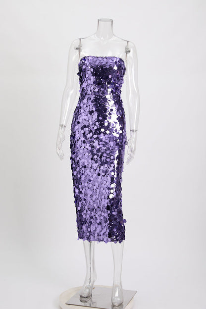 Strapless Paillette Sequin Bodycon Midi Dress