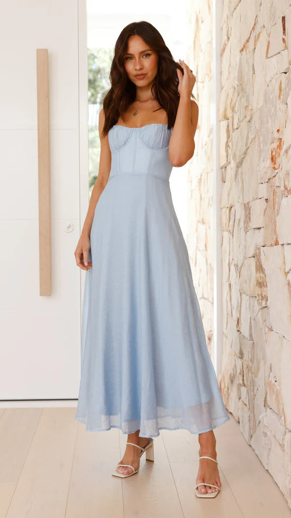 Sweetheart Bustier Ruched A Line Midi Dress