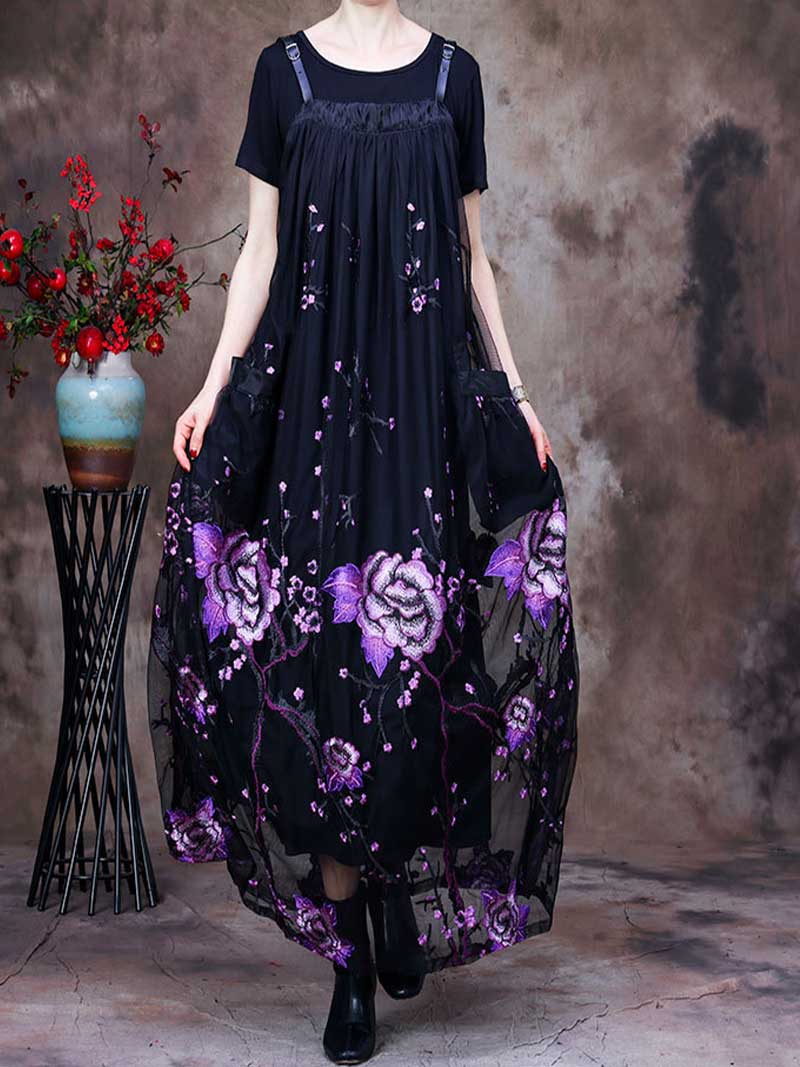 Square Neck Wide Strap Floral Print Maxi Salopette Dress