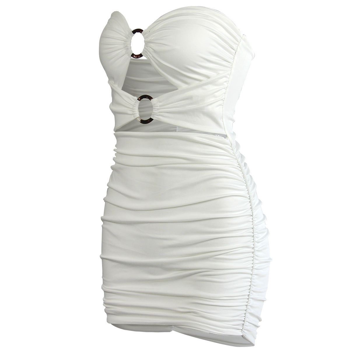 Strapless O Ring Ruched Side Gather Mini Dress