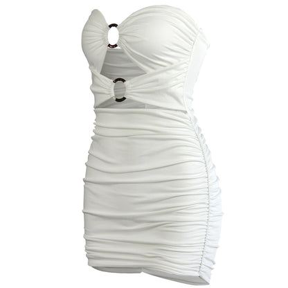 Strapless O Ring Ruched Side Gather Mini Dress