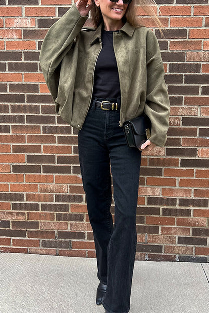 Lapel Zip Up Trendy Bomber Jacket