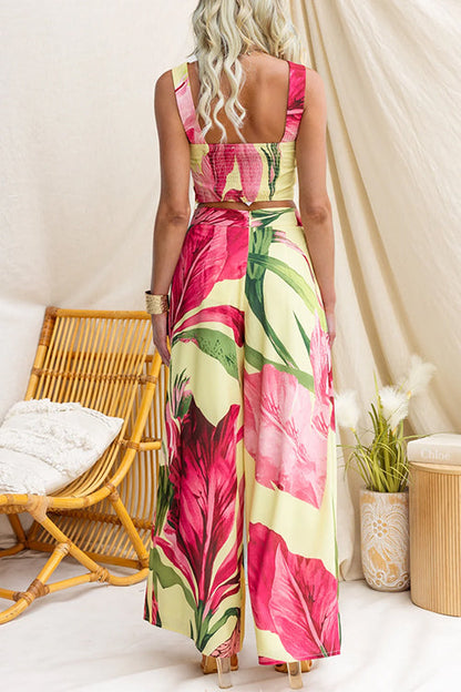 Sleeveless Crop Top and Wide Leg Pants Printed Set