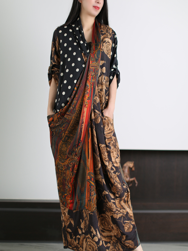 Deep V Neck Long Sleeve Wrap Maxi Dress