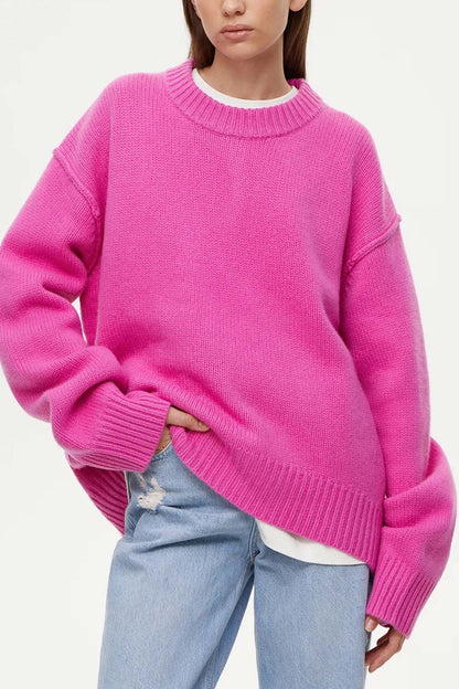 Round Neck Solid Color Pullover Sweater