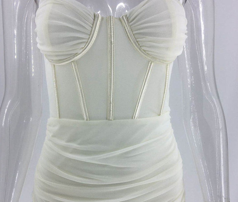 Sweetheart Corset Boning Mesh Ruched Bodycon Mini Dress