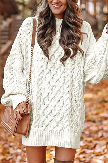 Long Sleeves Cable Knit Mini Sweater Dress