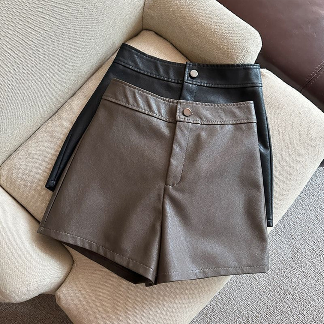 High Rise One Button Faux Leather Shorts