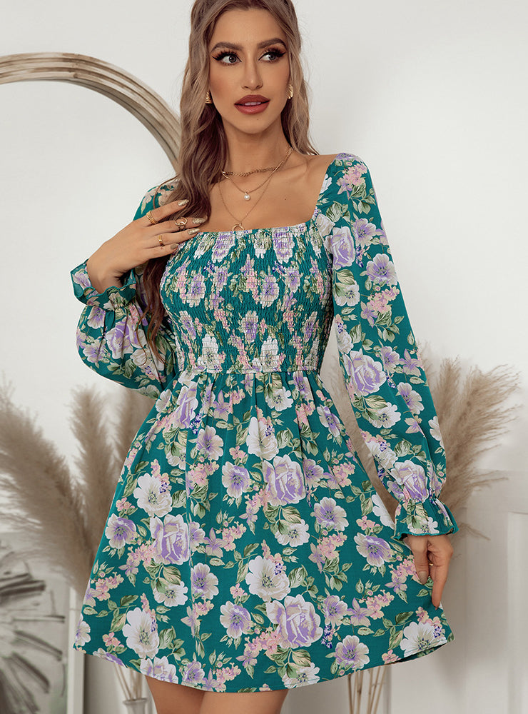 Leaf Print Sleeveless Midi Dress