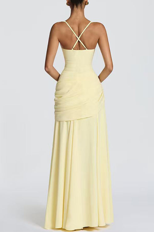 Sleeveless Back Criss Cross Solid Flowy Maxi Dress