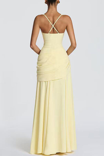 Sleeveless Back Criss Cross Solid Flowy Maxi Dress