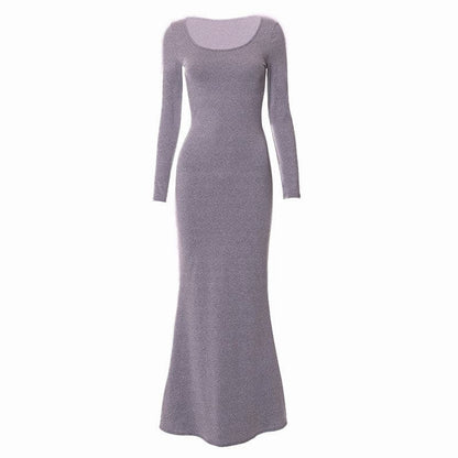 Scoop Neck Long Sleeve Mermaid Hem Knit Bodycon Maxi Dress