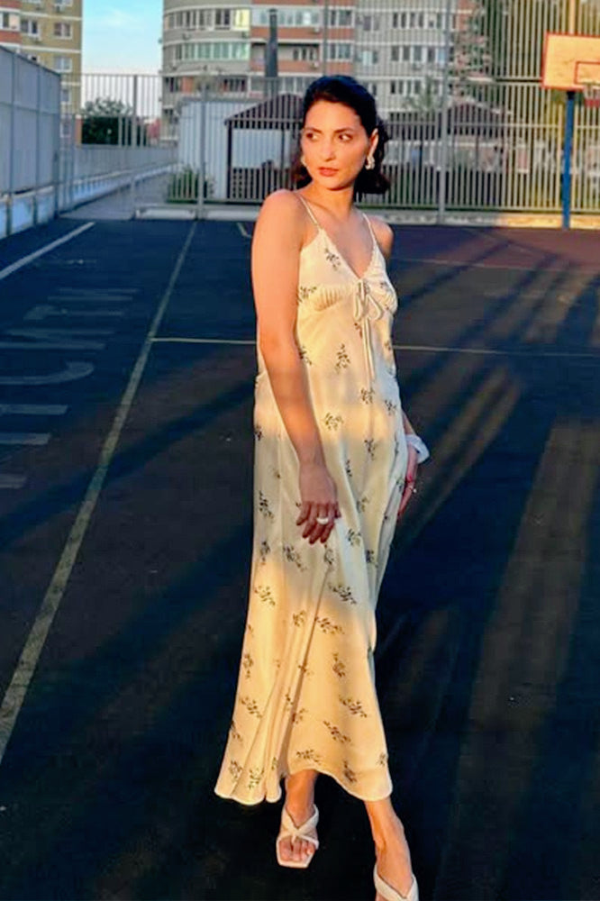 Elegant Satin V Neck Slip Dress