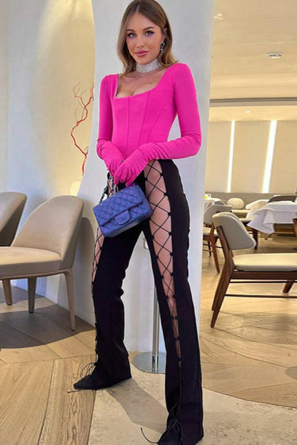 Long-Sleeve Waist-Defined Fitted Crop Top