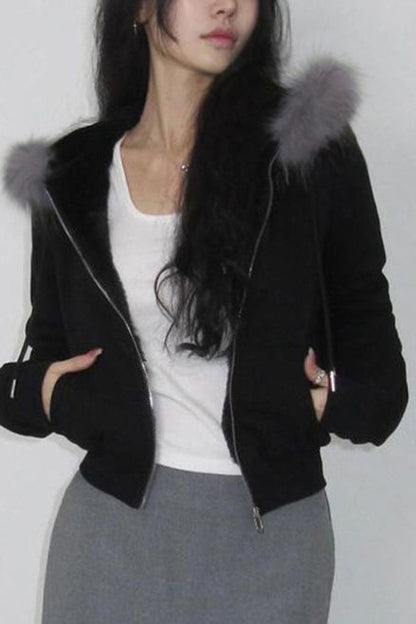Plush Lined Cropped Zip Jacket