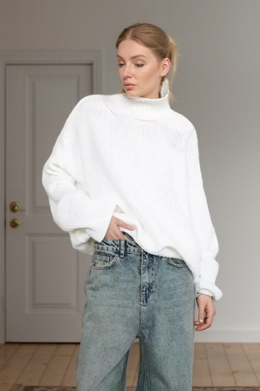 Solid High Neck Knit Sweater