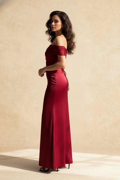 Satin Off-Shoulder A-Line Birthday Dress