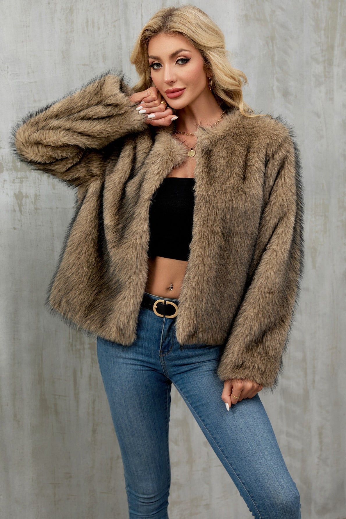 Cropped Faux Fur Zip Coat