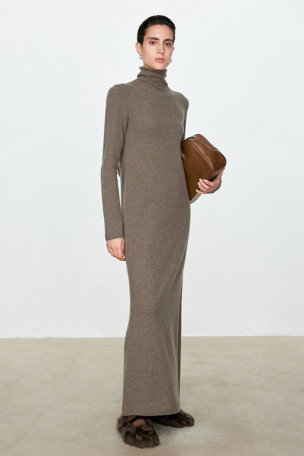 High Neck Flocked Slouchy Knit Dress