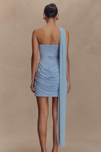 Strapless Ruched Mesh Panel Bodycon Mini Dress