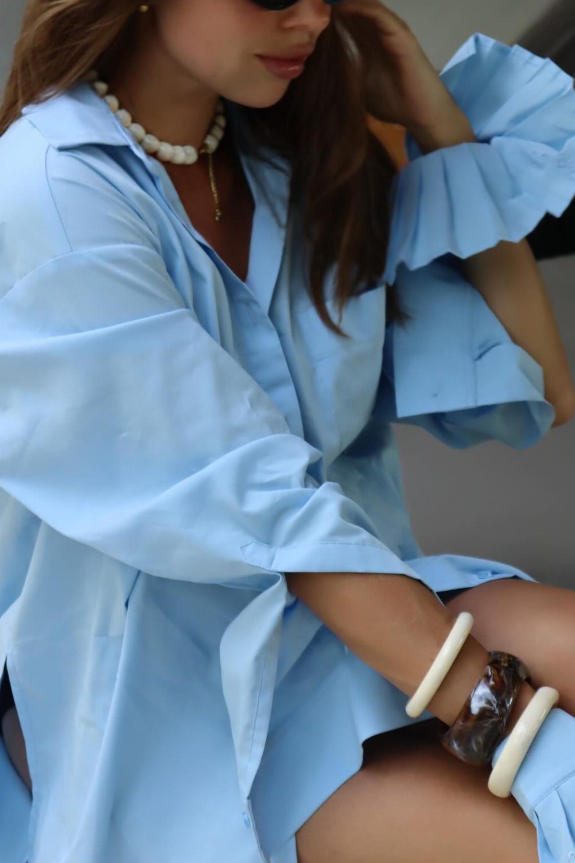 Casual Solid Detachable Cuff Blouse