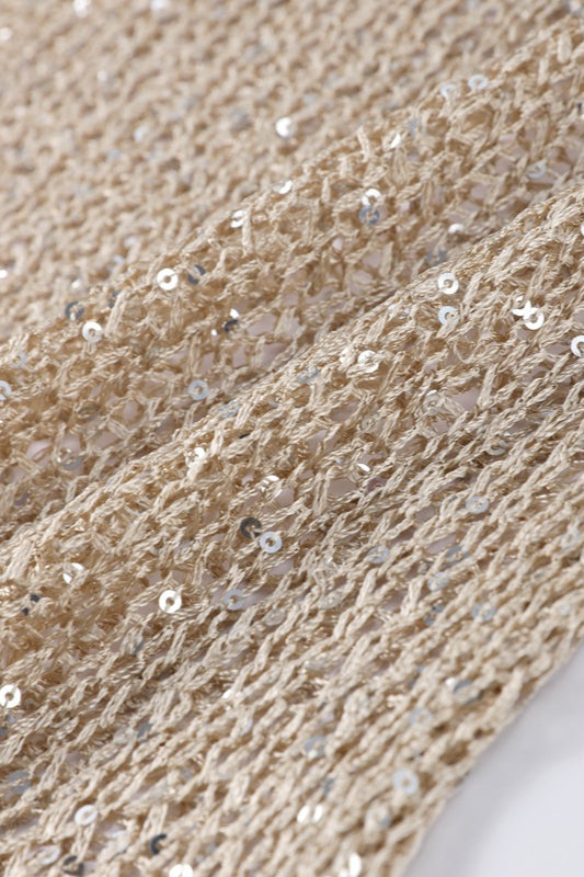 Solid Color Sequined Hollow Long Sleeve Knit Sweater