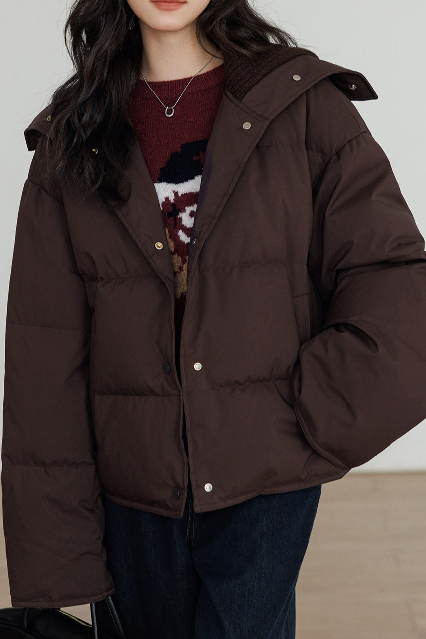 Knit Collar White Duck Down Puffer Jacket