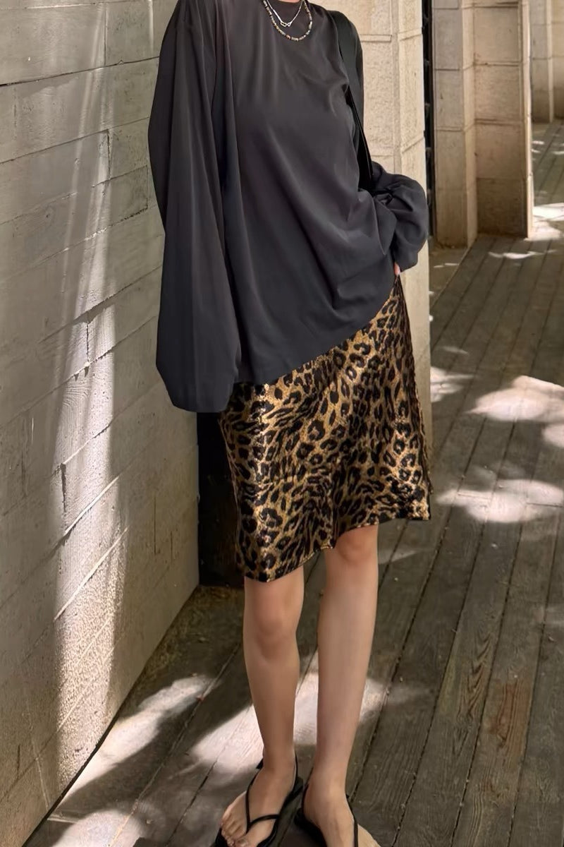 Wrinkle Resistant Leopard A-Line Skirt