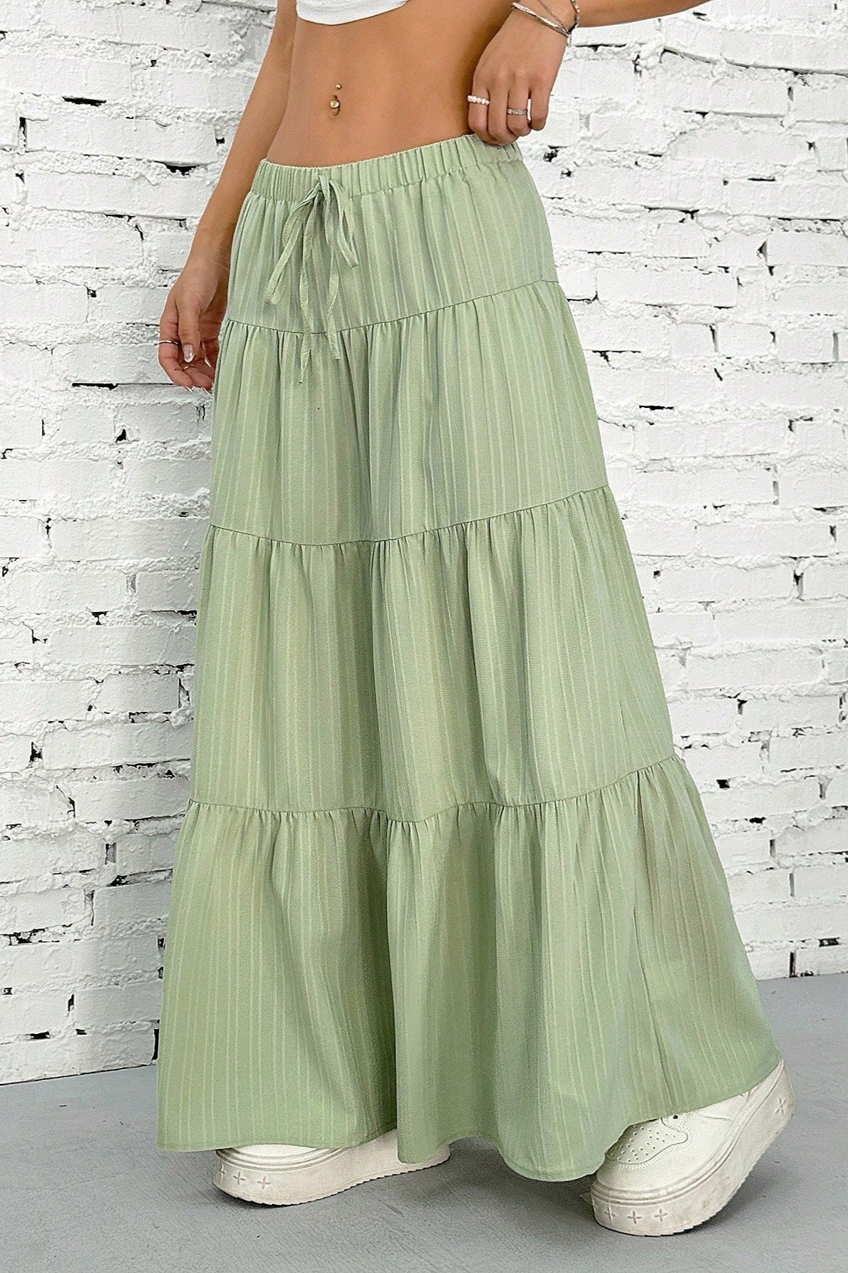 Tiered Drawstring Maxi Skirt