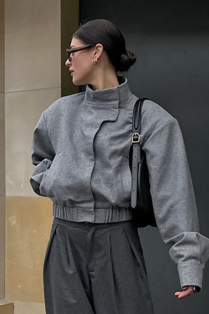 Gray Wool Stand Collar Jacket