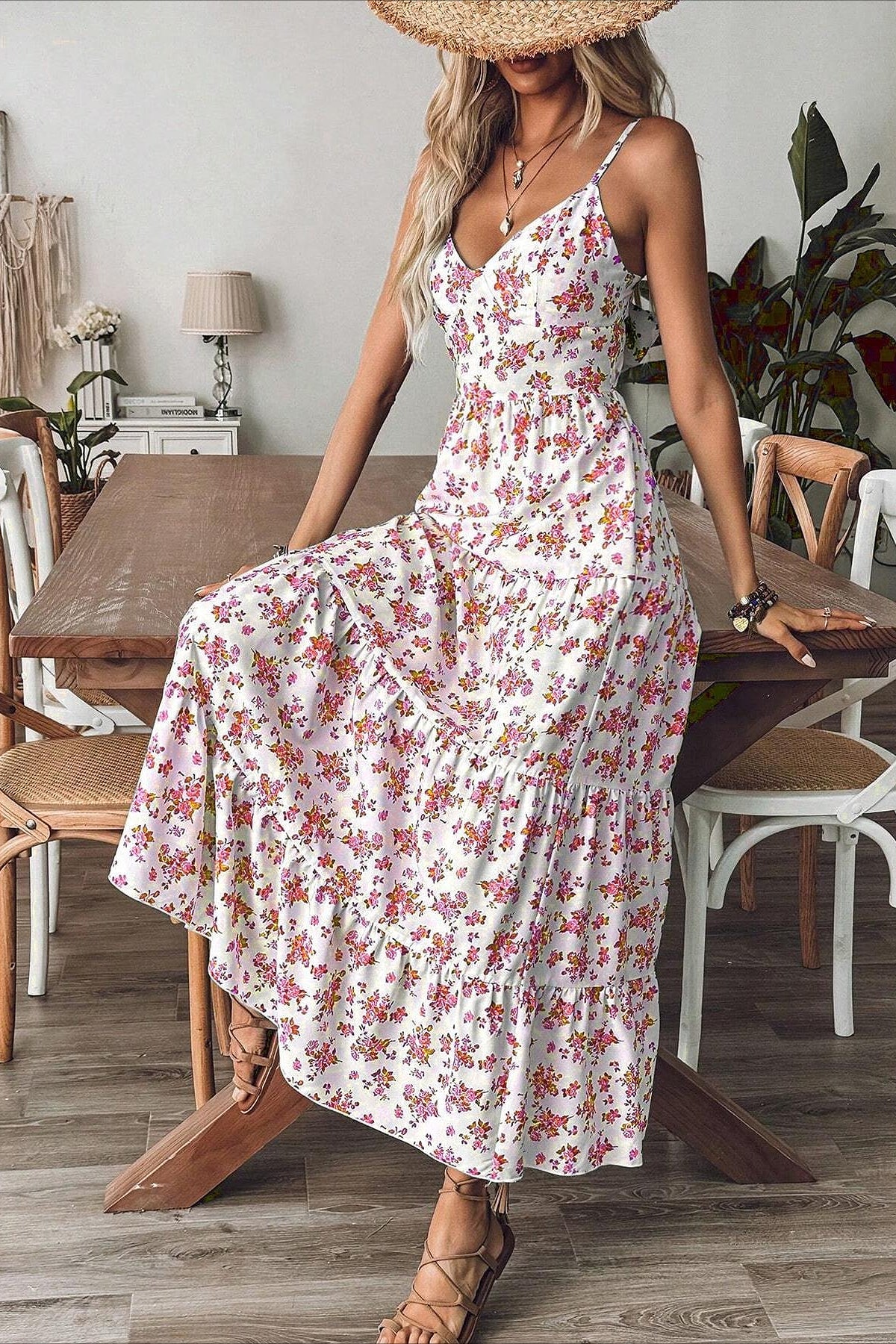 Ditsy Floral Bow Back Cami Maxi Dress
