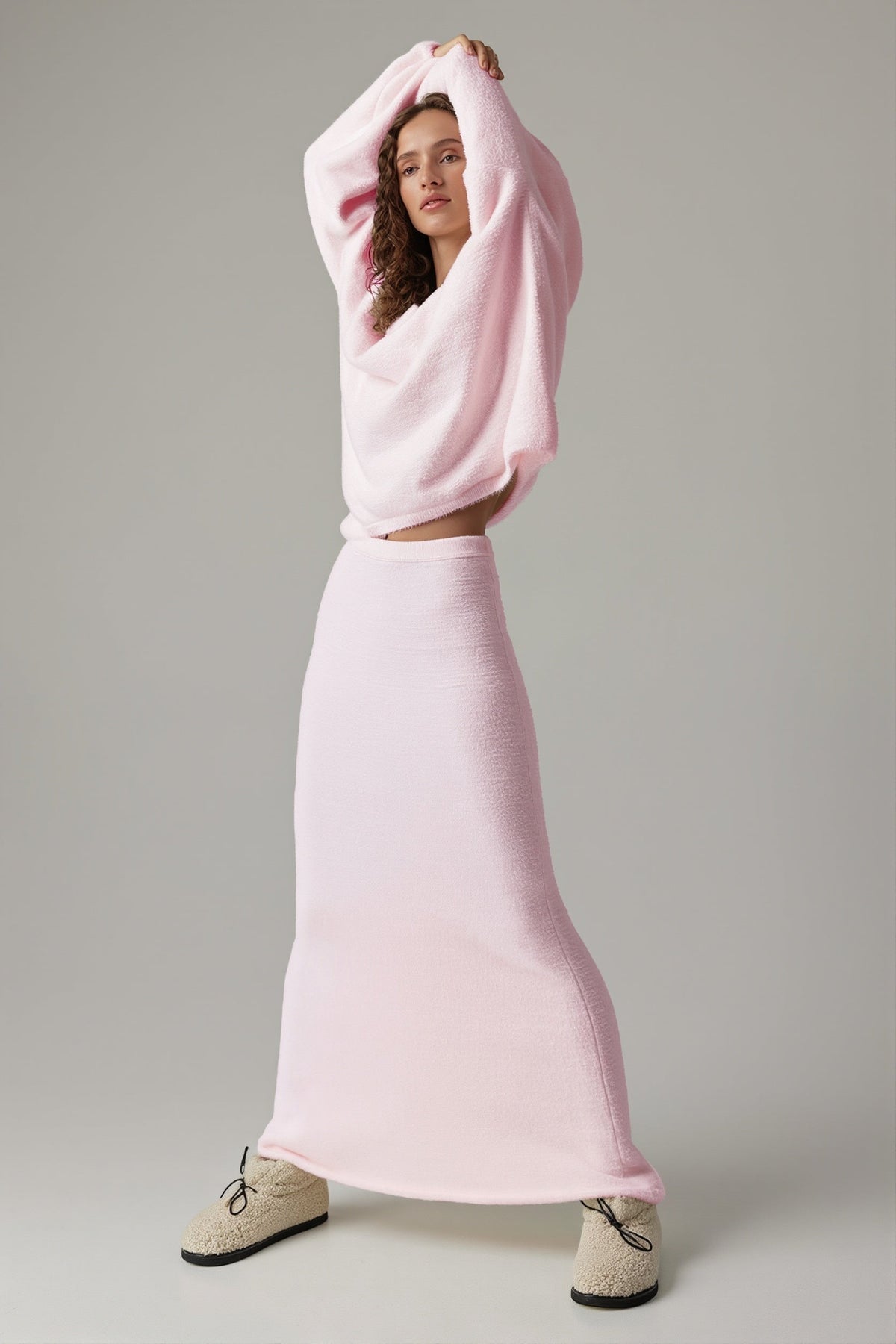 Loose Fuzzy Knit Sweater Maxi Skirt Set