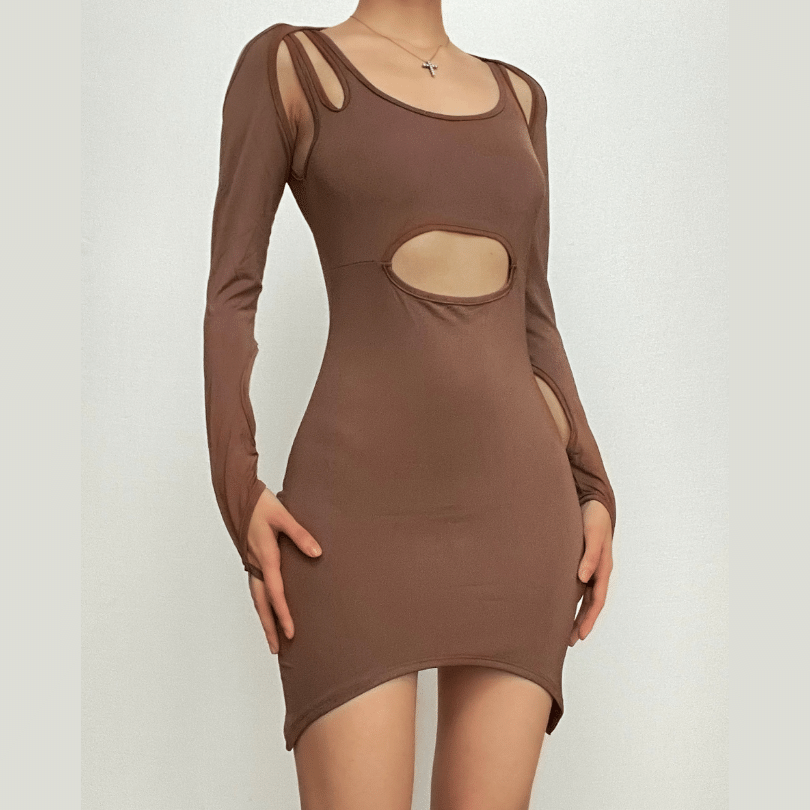Scoop Neck Double Strap Midriff Cutout Bodycon Mini Dress