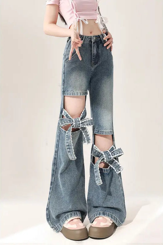 Slim Fit Bow Flare Jeans