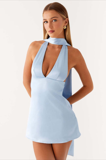 Deep V Backless Ribbon Dress