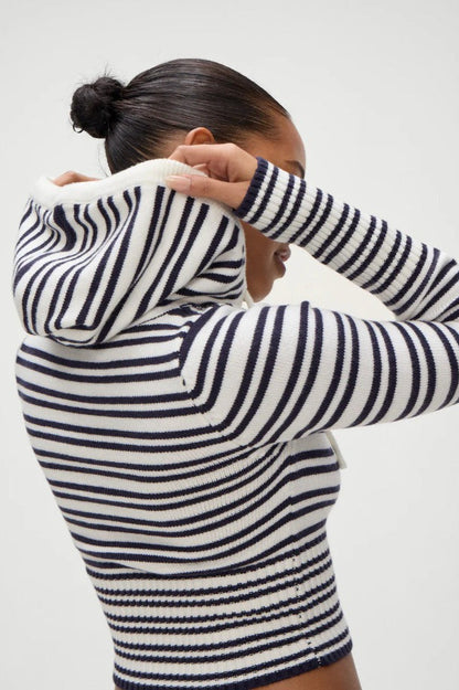 Striped Knit High-Waist Bodycon Hoodie