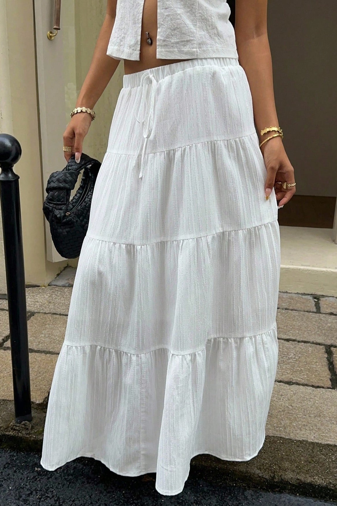 Tiered Drawstring Maxi Skirt