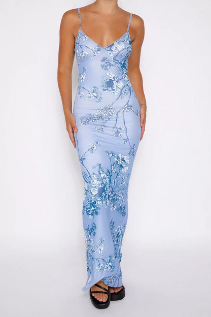 Summer Floral All-Over Print Backless Floral Dress