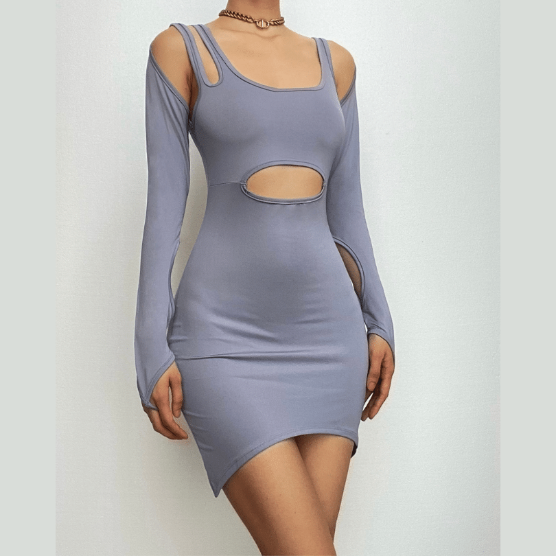 Scoop Neck Double Strap Midriff Cutout Bodycon Mini Dress