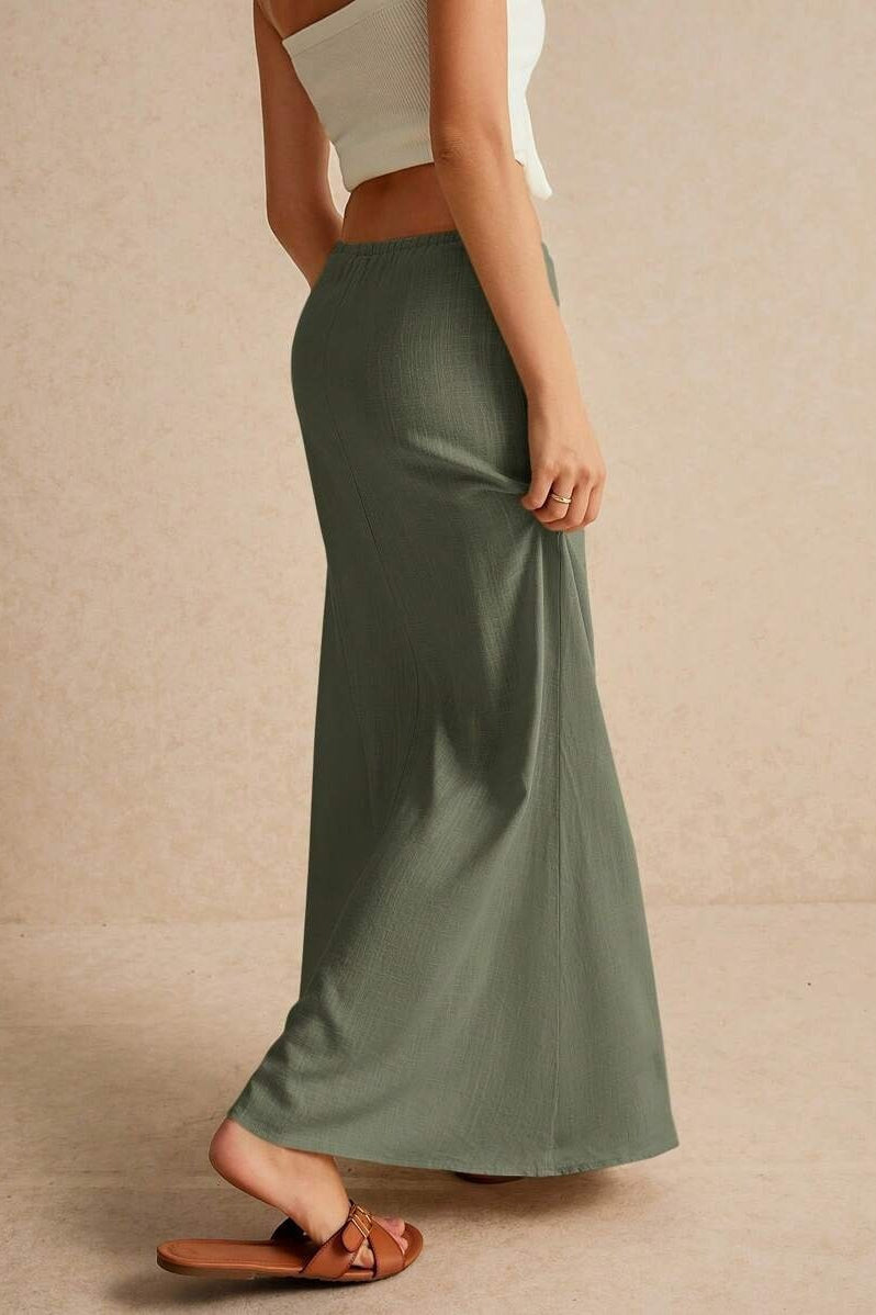 Solid Drawstring Maxi Skirt